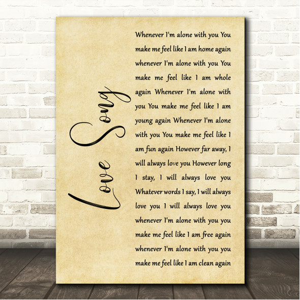 The Cure Love Song Rustic Script Song Lyric Wall Art Canvas Framed Print