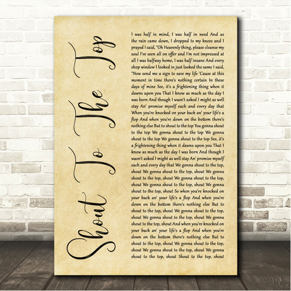 The Style Council Shout To The Top Rustic Script Song Lyric Wall Art Canvas Framed Print