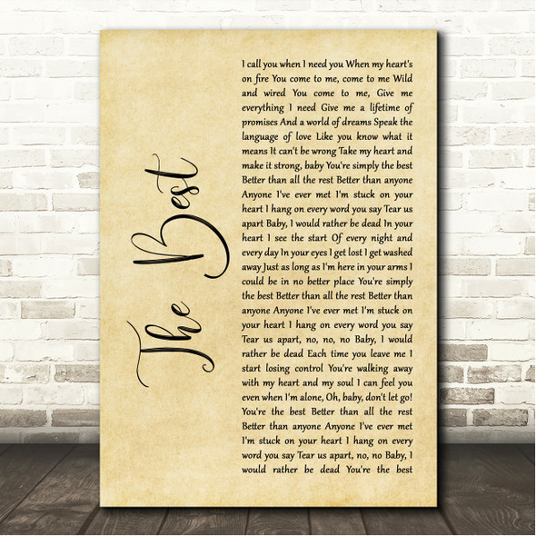Tina Turner The Best Rustic Script Song Lyric Wall Art Canvas Framed Print