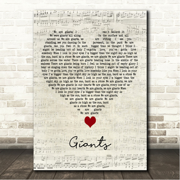 Take That Giants Script Heart Song Lyric Wall Art Canvas Framed Print
