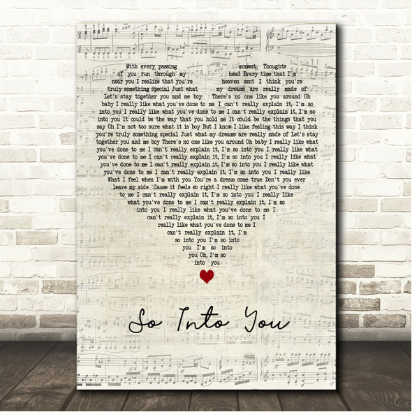 Tamia So Into You Script Heart Song Lyric Wall Art Canvas Framed Print
