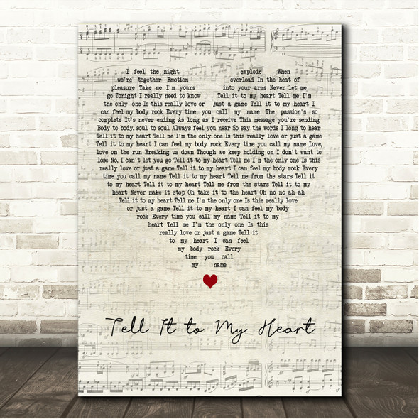 Taylor Dayne Tell It to My Heart Script Heart Song Lyric Wall Art Canvas Framed Print