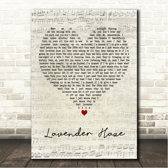 Taylor Swift Lavender Haze Script Heart Song Lyric Wall Art Canvas Framed Print