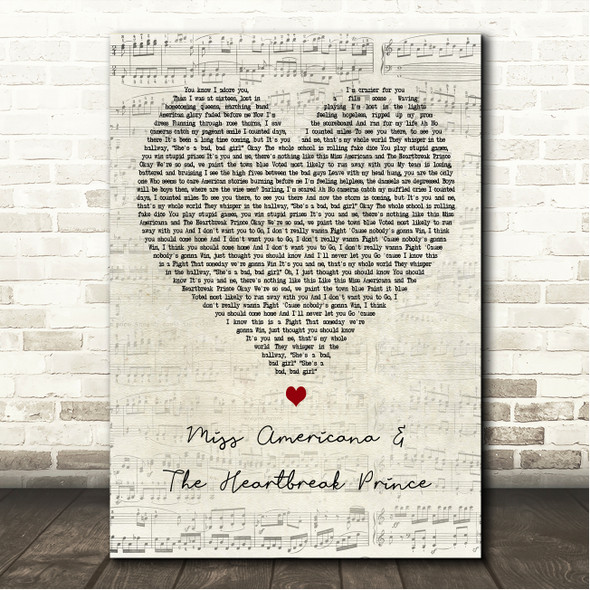 Taylor Swift Miss Americana & The Heartbreak Prince Script Heart Song Lyric Wall Art Canvas Framed Print