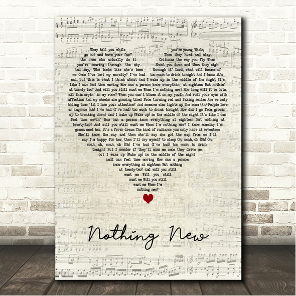 Taylor Swift Nothing New (Taylors Version) [From The Vault] Script Heart Song Lyric Wall Art Canvas Framed Print