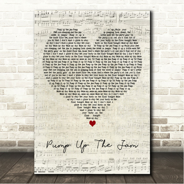 Technotronic Pump Up The Jam Script Heart Song Lyric Wall Art Canvas Framed Print