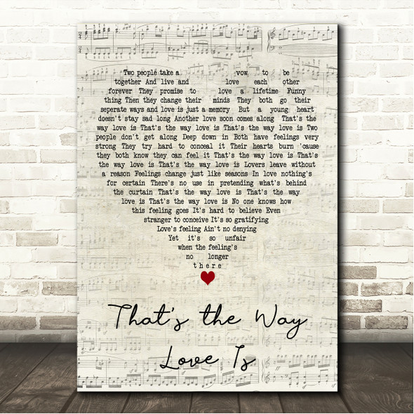 Ten City Thats the Way Love Is Script Heart Song Lyric Wall Art Canvas Framed Print