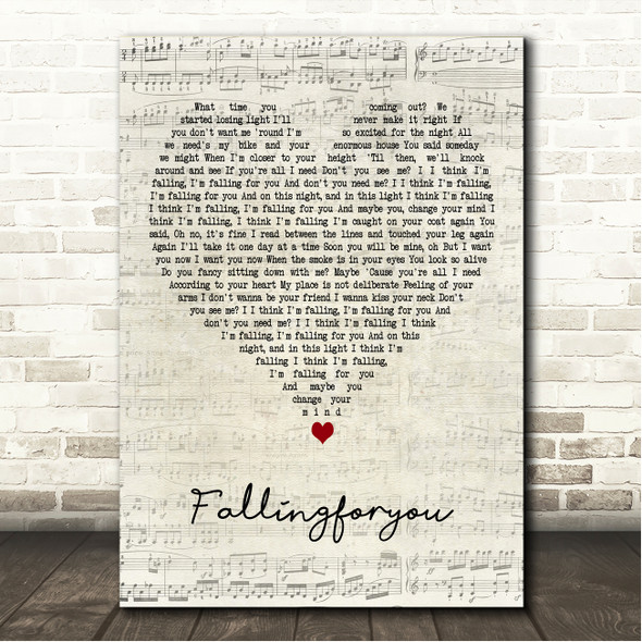 The 1975 Fallingforyou Script Heart Song Lyric Wall Art Canvas Framed Print