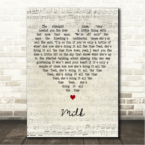 The 1975 Milk Script Heart Song Lyric Wall Art Canvas Framed Print