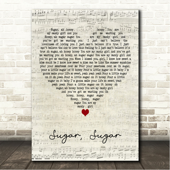 The Archies Sugar, Sugar Script Heart Song Lyric Wall Art Canvas Framed Print