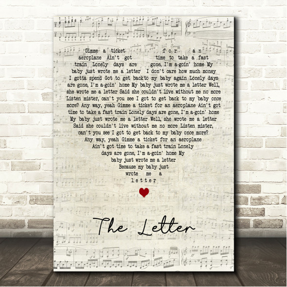 The Box Tops The Letter Script Heart Song Lyric Wall Art Canvas Framed Print