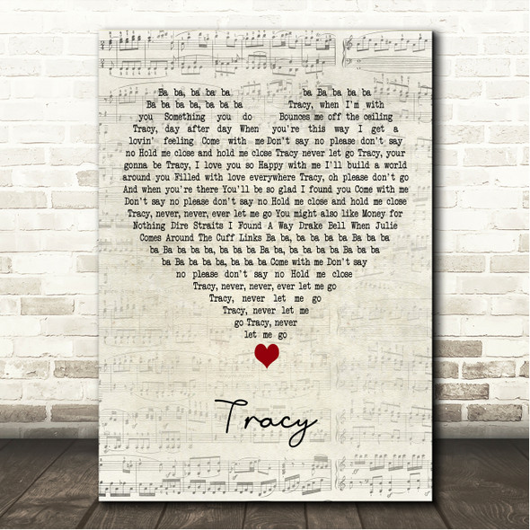 The Cuff Links Tracy Script Heart Song Lyric Wall Art Canvas Framed Print