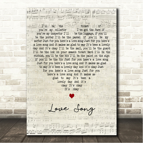 The Damned Love Song Script Heart Song Lyric Wall Art Canvas Framed Print