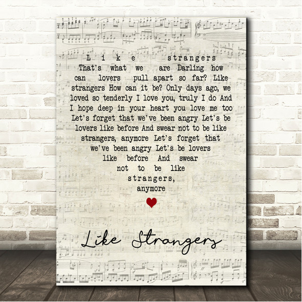 The Everly Brothers Like Strangers Script Heart Song Lyric Wall Art Canvas Framed Print