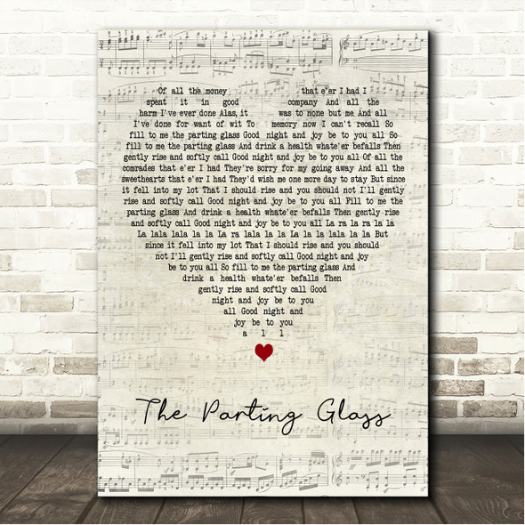 The High Kings The Parting Glass Script Heart Song Lyric Wall Art Canvas Framed Print