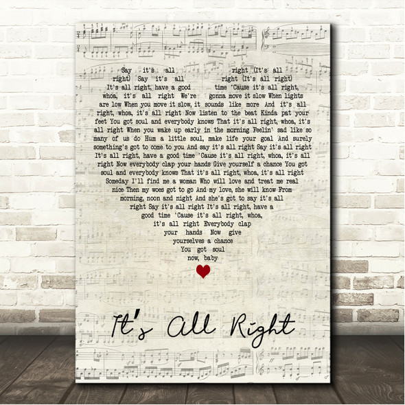 The Impressions Its All Right Script Heart Song Lyric Wall Art Canvas Framed Print