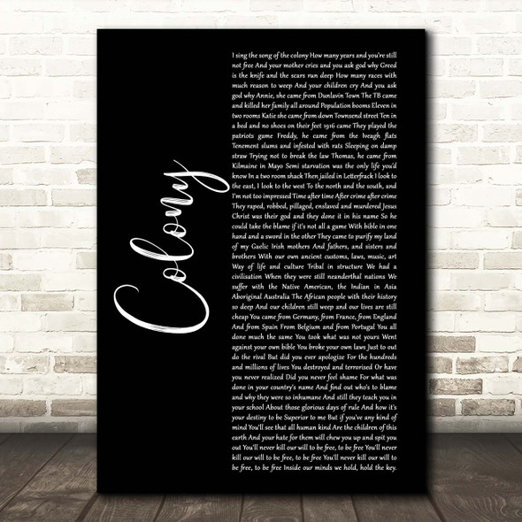 Damien Dempsey Colony Black Script Song Lyric Print