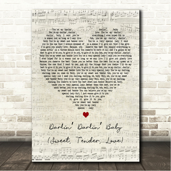 The O'Jays Darlin Darlin Baby (Sweet, Tender, Love) Script Heart Song Lyric Wall Art Canvas Framed Print
