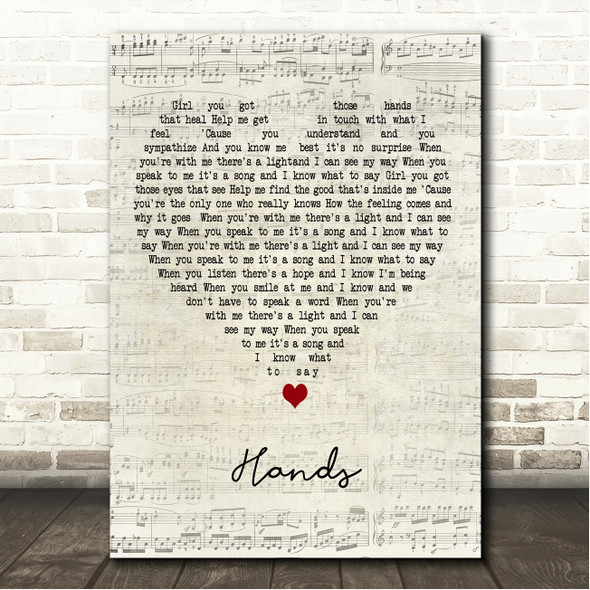 The Raconteurs Hands Script Heart Song Lyric Wall Art Canvas Framed Print
