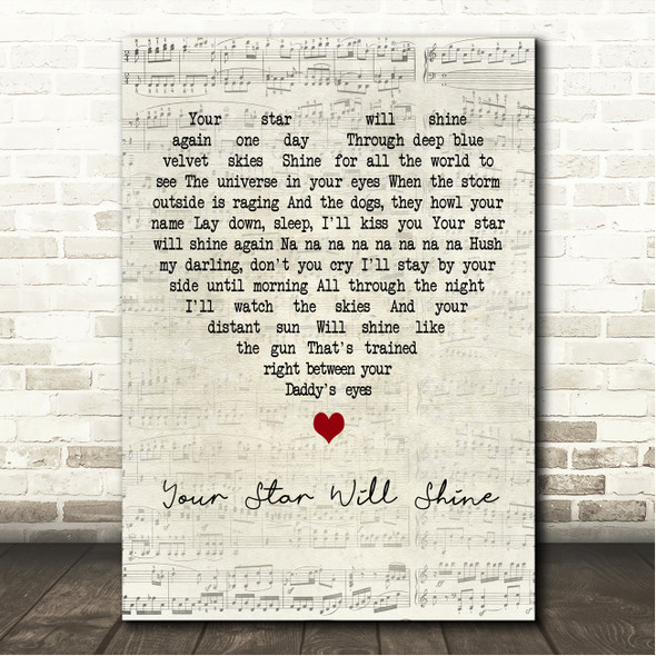 The Stone Roses Your Star Will Shine Script Heart Song Lyric Wall Art Canvas Framed Print