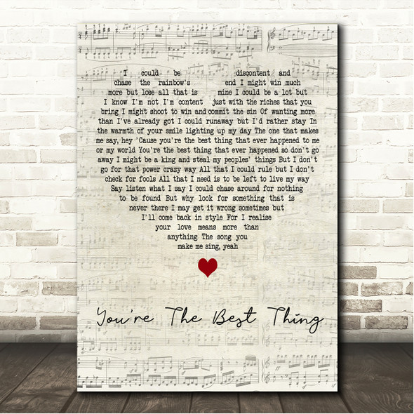 The Style Council You're The Best Thing Script Heart Song Lyric Wall Art Canvas Framed Print