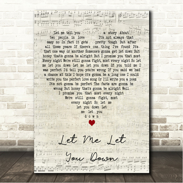 The Teskey Brothers Let Me Let You Down Script Heart Song Lyric Wall Art Canvas Framed Print