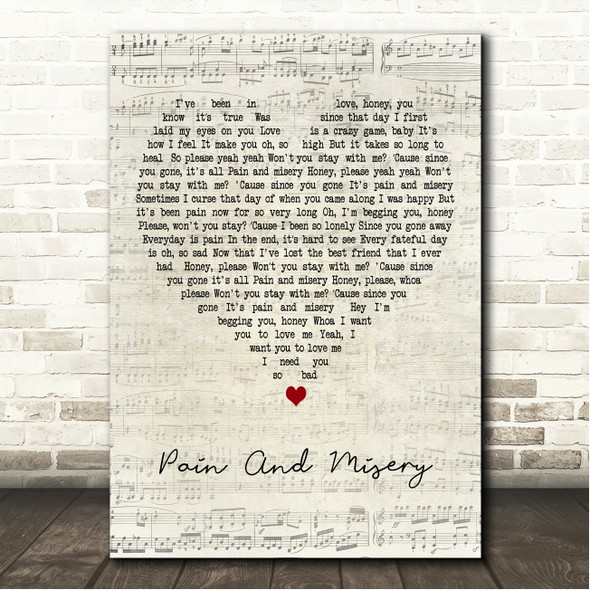 The Teskey Brothers Pain And Misery Script Heart Song Lyric Wall Art Canvas Framed Print
