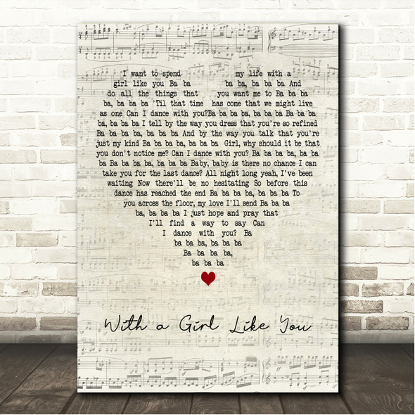 The Troggs With a Girl Like You Script Heart Song Lyric Wall Art Canvas Framed Print