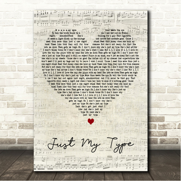 The Vamps Just My Type Script Heart Song Lyric Wall Art Canvas Framed Print