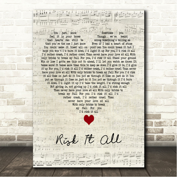 The Vamps Risk It All Script Heart Song Lyric Wall Art Canvas Framed Print