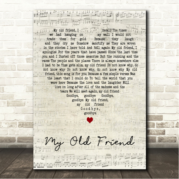 Tim McGraw My Old Friend Script Heart Song Lyric Wall Art Canvas Framed Print