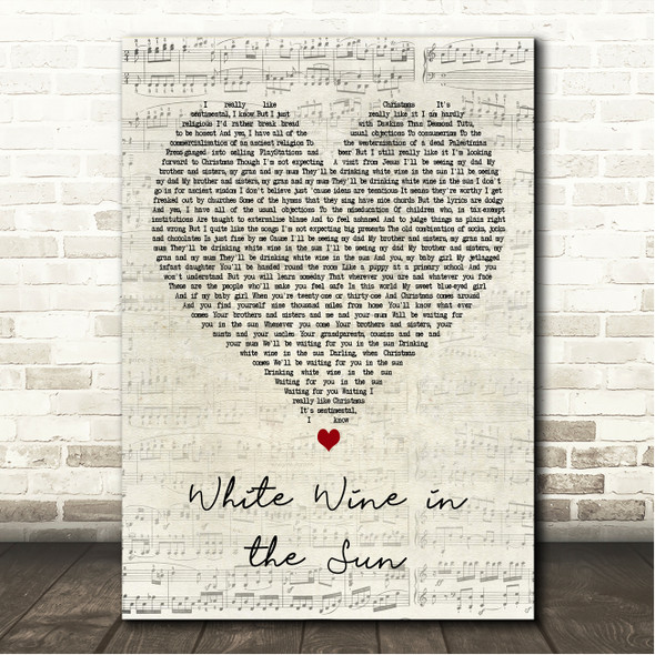 Tim Minchin White Wine in the Sun Script Heart Song Lyric Wall Art Canvas Framed Print