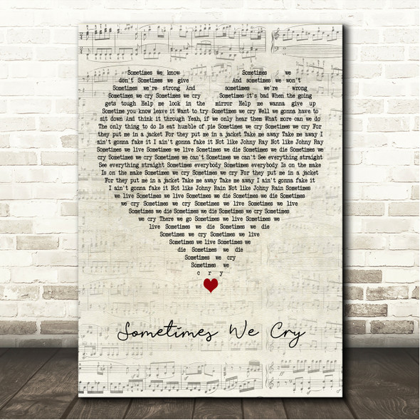 Tom Jones Sometimes We Cry Script Heart Song Lyric Wall Art Canvas Framed Print