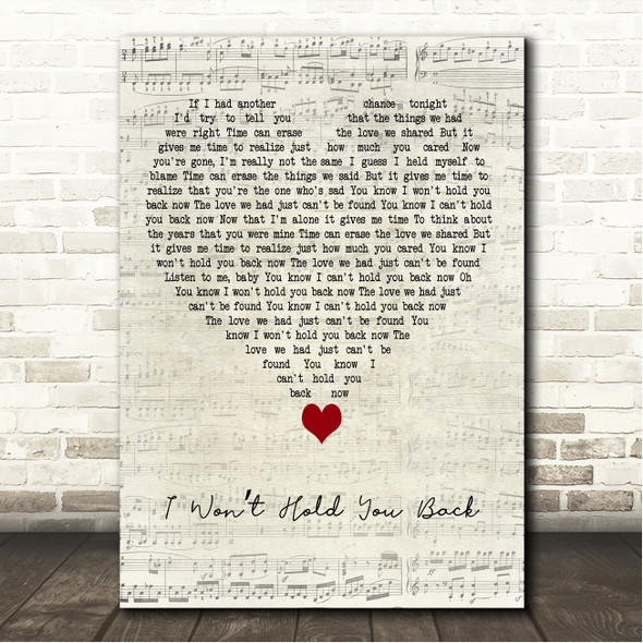 Toto I Wont Hold You Back Script Heart Song Lyric Wall Art Canvas Framed Print