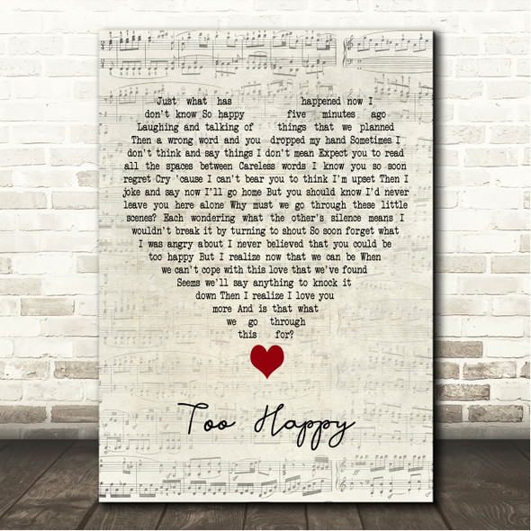 Tracey Thorn Too Happy Script Heart Song Lyric Wall Art Canvas Framed Print