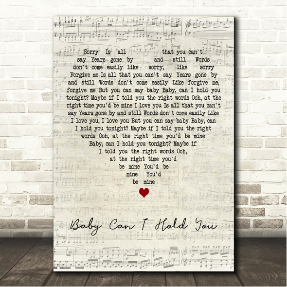 Tracy Chapman Baby Can I Hold You Script Heart Song Lyric Wall Art Canvas Framed Print