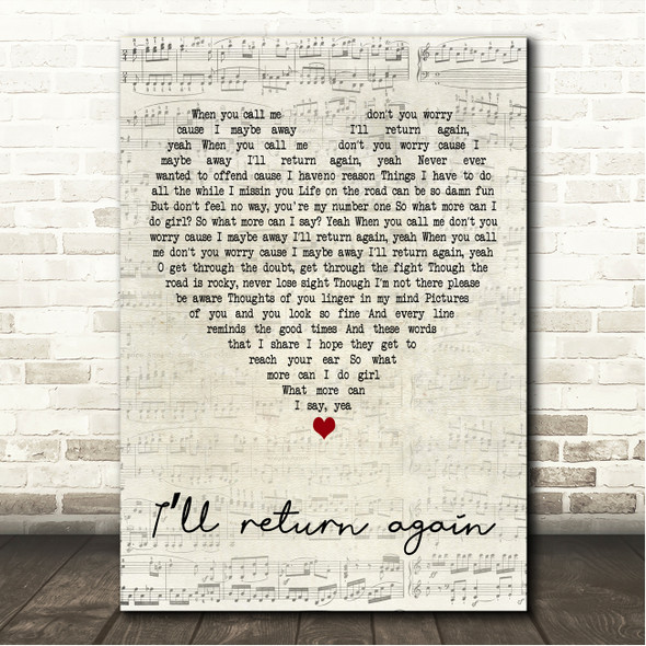 Tribal Seeds Ill return again Script Heart Song Lyric Wall Art Canvas Framed Print