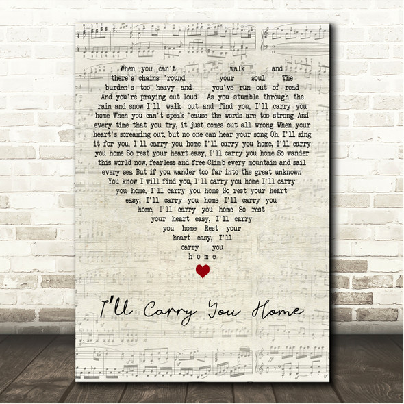 Trisha Yearwood Ill Carry You Home Script Heart Song Lyric Wall Art Canvas Framed Print