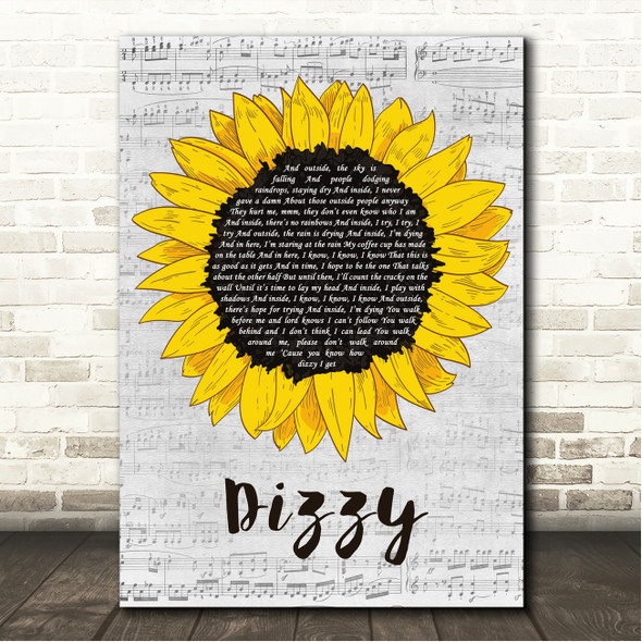 Tabithas Secret Dizzy Grey Script Sunflower Song Lyric Wall Art Canvas Framed Print