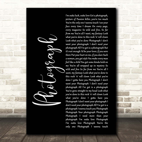 Def Leppard Photograph Black Script Song Lyric Print