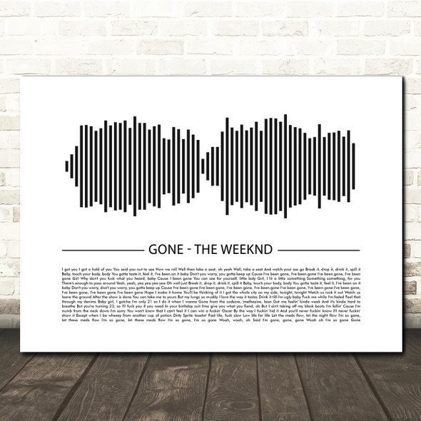 The weeknd Gone Sound Wave Minimal Song Lyric Wall Art Canvas Framed Print