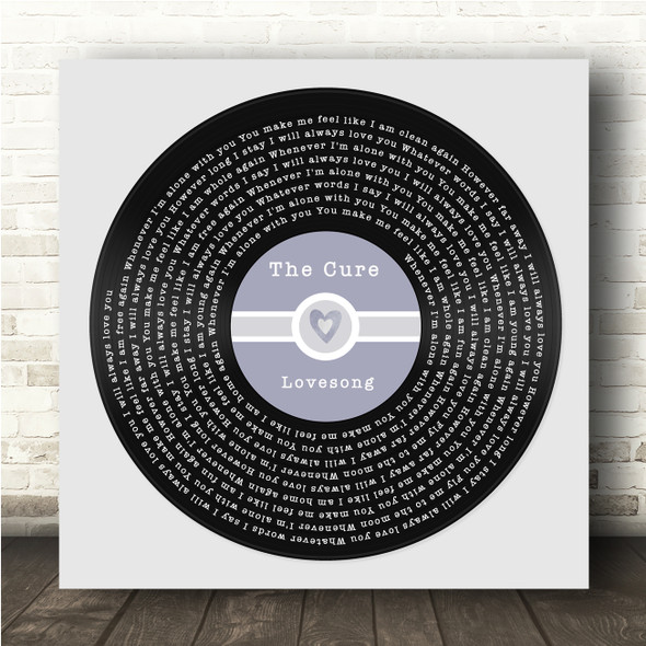 The Cure Lovesong Square Blue Heart Vinyl Record Song Lyric Wall Art Canvas Framed Print