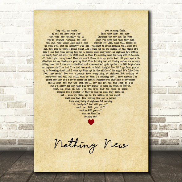 Taylor Swift Nothing New (Taylors Version) [From The Vault] Vintage Heart Song Lyric Wall Art Canvas Framed Print