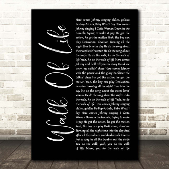Dire Straits Walk Of Life Black Script Song Lyric Print