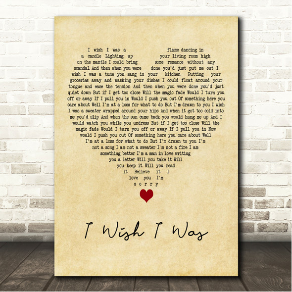 The Avett Brothers I Wish I Was Vintage Heart Song Lyric Wall Art Canvas Framed Print