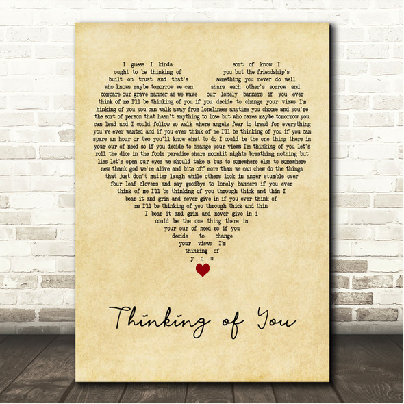 The Colourfield Thinking of You Vintage Heart Song Lyric Wall Art Canvas Framed Print