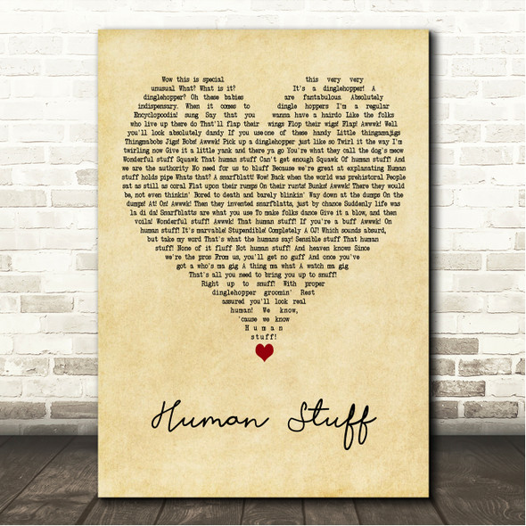 The Little Mermaid Human Stuff Vintage Heart Song Lyric Wall Art Canvas Framed Print