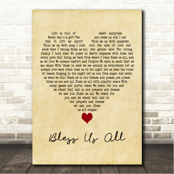 The Muppets Bless Us All Vintage Heart Song Lyric Wall Art Canvas Framed Print
