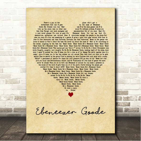The Shamen Ebeneezer Goode Vintage Heart Song Lyric Wall Art Canvas Framed Print