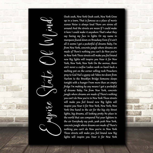 Alicia Keys Empire State Of Mind Black Script Song Lyric Print